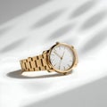 AI-Generated Image of a Gold Wristwatch with a White Face on a White Surface Royalty Free Stock Photo