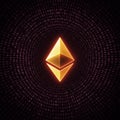 AI Generated Image of Golden Ethereum Logo on Red and Black Binary Code Background