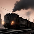 AI generated image - gray train riding in an industrial landscape