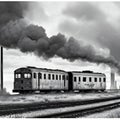 AI generated image - gray train riding in an industrial landscape