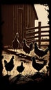 Silhouette of Hens in Barnyard, Made with Generative AI
