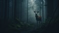 Mystery deer in a dark misty forest