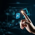 AI-Generated Image of Hand Tapping AI Chip Surrounded by Icons