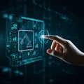 AI-Generated Image of Hand Tapping AI Chip Surrounded by Icons