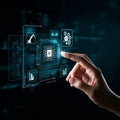 AI-Generated Image of Hand Tapping AI Chip Surrounded by Icons