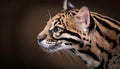 Head of ocelot or Leopardus pardalis in close up, is a medium sized spotted wild cat Royalty Free Stock Photo