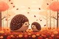 Hedgehogs vector fall background