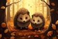 Hedgehogs vector fall background