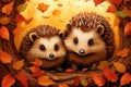Hedgehogs vector fall background