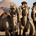 AI generated image of a herd of camels in a desert