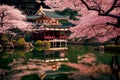 AI generated image of historic Japanese temple in spring time