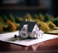 House model on the background of a field of corn. The concept of buying a house.