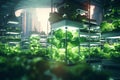 A hydroponic urban farm growing fresh produce indoors modern futurism background