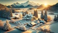 Wintertime Landscape Sunrise Country Road Farming Buildings Rural Homes AI Generate