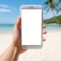 Digital Escape to Paradise: Smartphone at a Tropical Beach