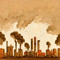 AI generated image. Illustration with the industrial age downfall, global warming, pollution and human impact on the planet Royalty Free Stock Photo