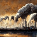 AI generated image. Illustration with the industrial age downfall, global warming, pollution and human impact on the planet Royalty Free Stock Photo