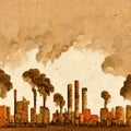 AI generated image. Illustration with the industrial age downfall, global warming, pollution and human impact on the planet Royalty Free Stock Photo