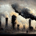 AI generated image. Illustration with the industrial age downfall, global warming, pollution and human impact on the planet Royalty Free Stock Photo