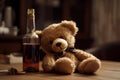 Drunk Teddy Bear with a Bottle of Beer, AI Generated