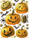 Set of cartoon halloween objects