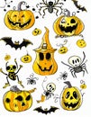 Set of cartoon halloween objects