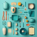 ai generated image of knolling photography of kitchen utensil