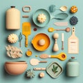 ai generated image of knolling photography of kitchen utensil