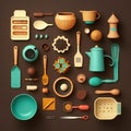 ai generated image of knolling photography of kitchen utensil