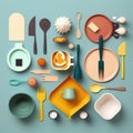 ai generated image of knolling photography of kitchen utensil