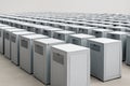 AI generated image of large-scale battery storage facility with identical units creating a strong visual pattern. Industrial and Royalty Free Stock Photo