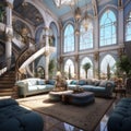 AI generated image, living room interior design . luxury model style,