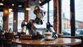 AI generated image of a lonely robot sitting in a cafÃ©