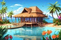 A luxurious overwater bungalow at a resort vector tropical background