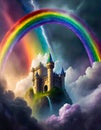 A magic cloud castle under the rainbow Royalty Free Stock Photo