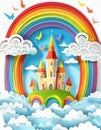 A magic cloud castle under the rainbow Royalty Free Stock Photo