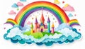 A magic cloud castle under the rainbow Royalty Free Stock Photo