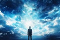 Faith. Heavenly background. Man looking at the heavens Royalty Free Stock Photo