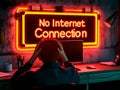 AI-Generated image of A man is sitting at a desk with a sign that says No Internet Connectio Royalty Free Stock Photo