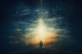 Faith. Heavenly background. Man standing in the middle of the space and looking at the heavens Royalty Free Stock Photo