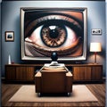 AI-Generated Image: Man Watching TV with an Eye Inside