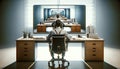 AI-Generated Image: Man Working at Desk with Infinite Droste Effect Mirror