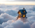 A Dreamy Cottage Floating Amongst the Clouds Royalty Free Stock Photo