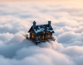 A Tiny Cottage Floating Amongst Dreamy Clouds Royalty Free Stock Photo