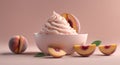 AI generated image with a minimal setting with peaches and sorbet cream