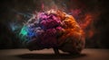 AI generated image. Model of human brain explosion and detonation