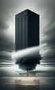 AI generated image of a modern skyscraper building on a tornado