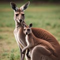 AI generated image of a mother kangaroo alongwith her child standing next to her