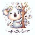 AI-generated image of a mother koala with joeys, in a tender watercolor style Royalty Free Stock Photo