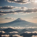 AI generated image of Mount Fuji in Japan alongwith clouds and mists all around Royalty Free Stock Photo